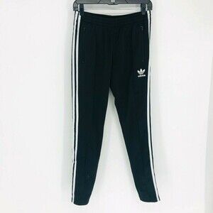 Adidas Soccer Pant Size Small Ankle Zip 3 Stripe Black and White Tapered Leg